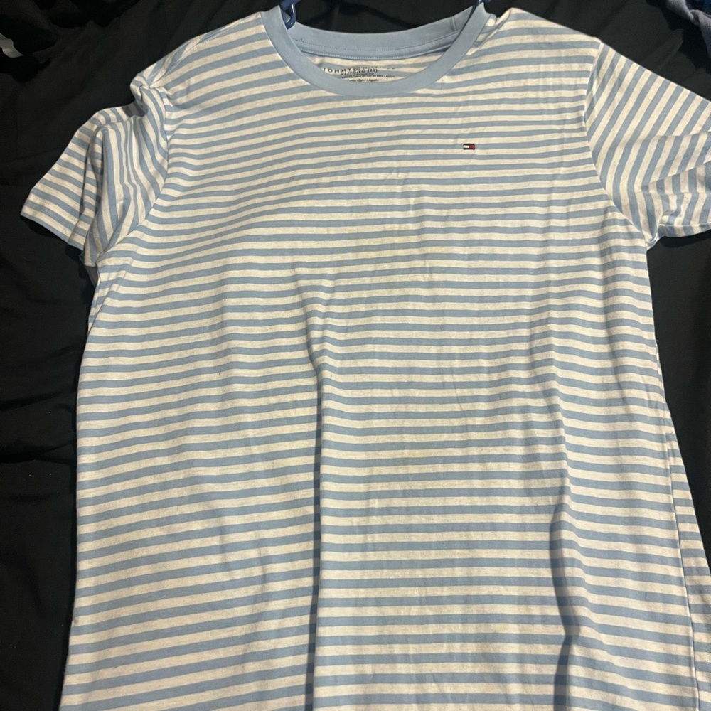 Tommy Hilfiger Kids Light Blue and White Striped Tee